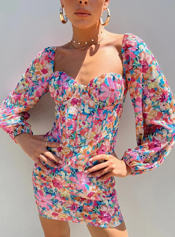 Party dresses with unique accessories and embellishments for special occasions and events to stand out and shine -Laurie Corset Mini Dress Multi