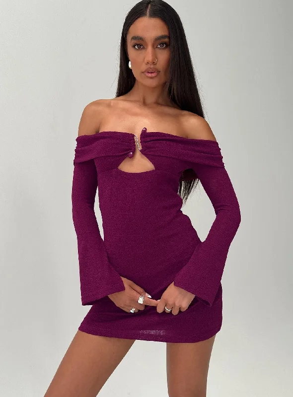 Prom dresses for spring with pastel colors and floral patterns for a fresh look -Firenza Long Sleeve Mini Dress Purple