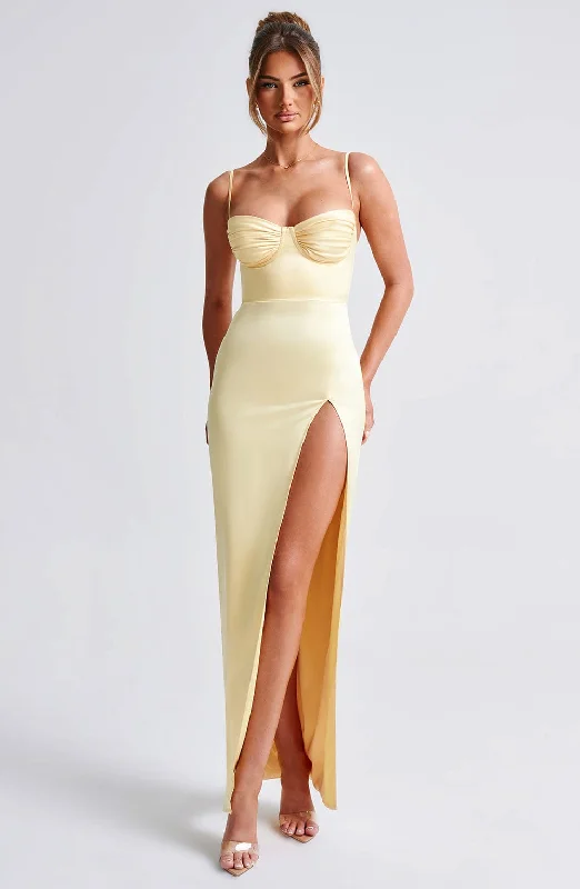 Prom dresses with smart temperature regulation for comfort -Alora Maxi Dress - Lemon Prom dresses with smart temperature regulation for comfort -Alora Maxi Dress - Lemon