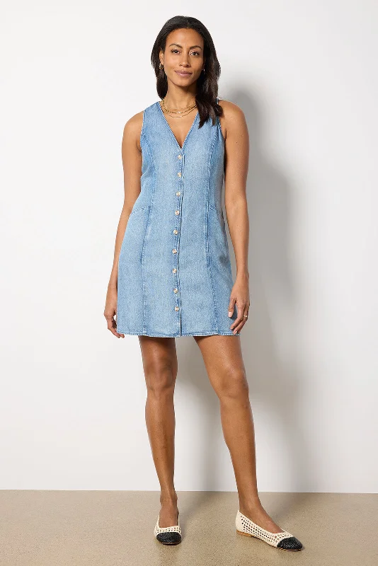 Elegant flowy dresses for evening events - -Denim Cinch Back Mini Dress