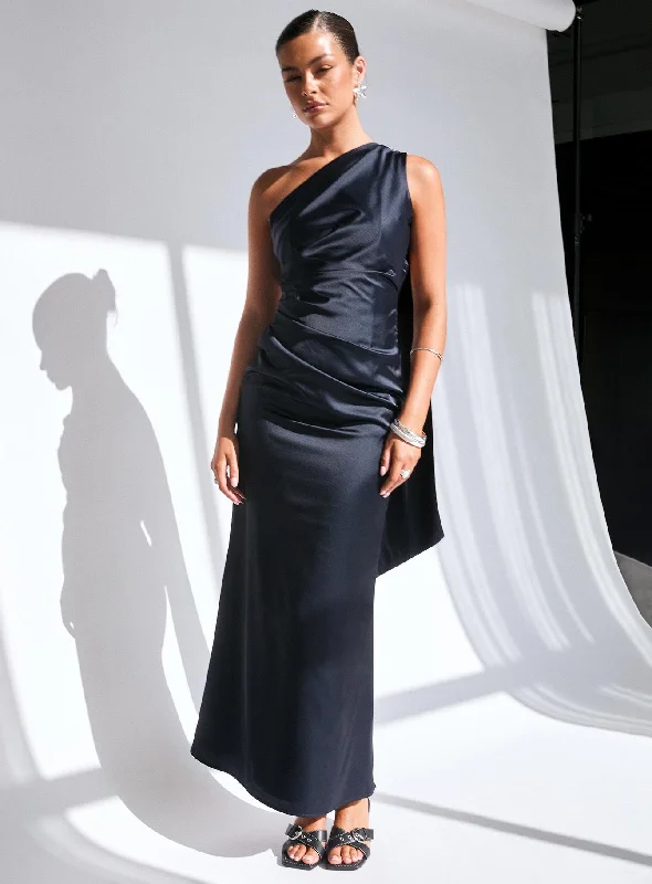 Prom dresses with vintage-inspired accessories and jewelry for a nostalgic and classic look -Dulcia One Shoulder Maxi Dress Blue Prom dresses with vintage-inspired accessories and jewelry for a nostalgic and classic look -Dulcia One Shoulder Maxi Dress Blue