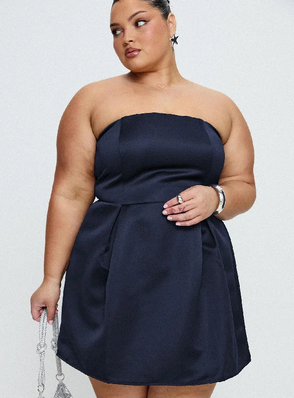 Corset dresses with unique accessories and embellishments for special occasions and events to stand out and shine -Spader Corset Mini Dress Navy Curve
