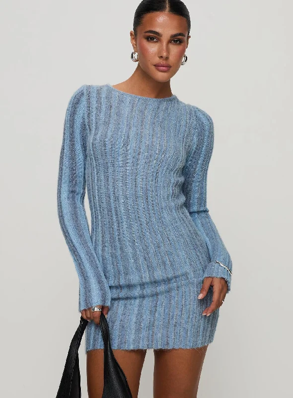 Party dresses for summer with sun protection and breathable fabrics for comfort and safety -Postcodes Long Sleeve Mini Dress Blue Party dresses for summer with sun protection and breathable fabrics for comfort and safety -Postcodes Long Sleeve Mini Dress Blue