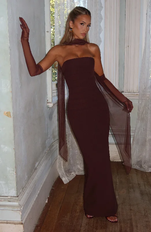 Prom dresses with unique embroidery designs -Yulia Maxi Dress - Plum Brown