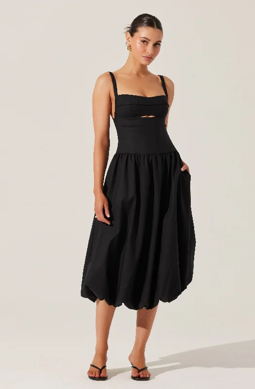 Machine-washable graduation dresses for easy post-event cleaning- -Jevi Sleeveless Bubble Midi Dress