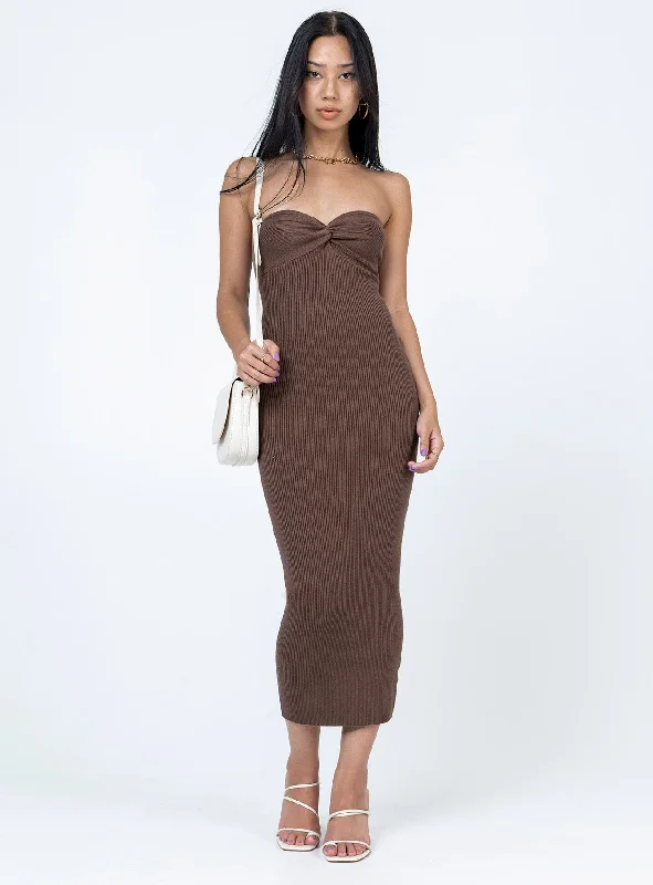 Corset dresses for formal events with convertible sleeves -Kallista Maxi Dress Brown