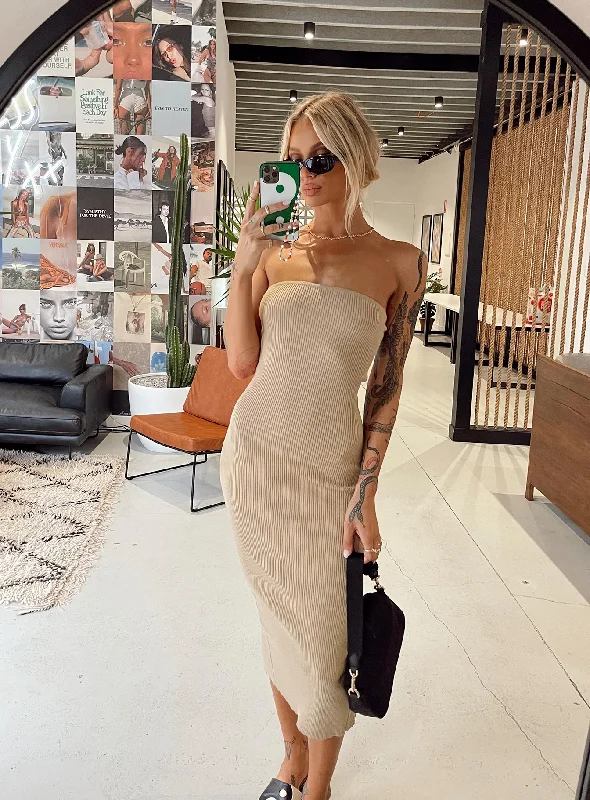 Corset dresses for formal events with bold, vibrant colors and metallic accents for a modern look -Ethan Strapless Midi Dress Beige Corset dresses for formal events with bold, vibrant colors and metallic accents for a modern look -Ethan Strapless Midi Dress Beige