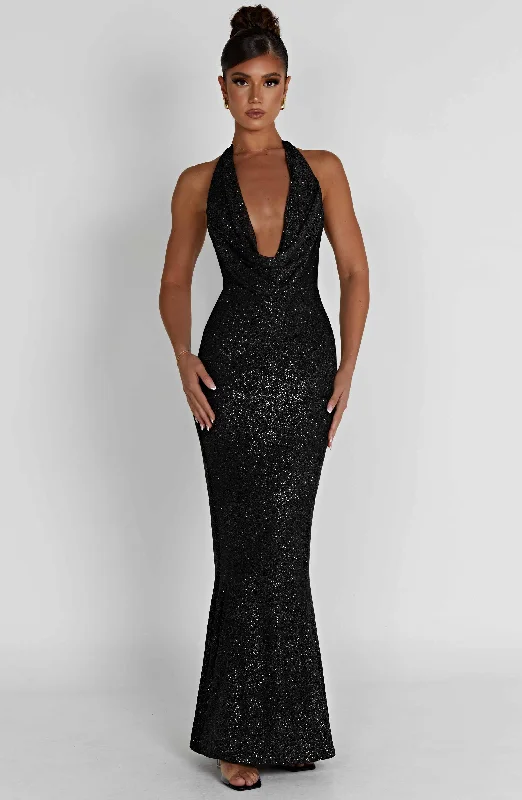 Party dresses for formal events with smart temperature regulation and comfort for optimal relaxation -Chrishelle Maxi Dress - Black Sparkle Party dresses for formal events with smart temperature regulation and comfort for optimal relaxation -Chrishelle Maxi Dress - Black Sparkle
