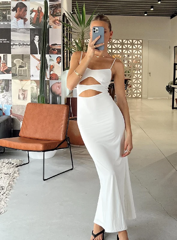 Party dresses for summer with sun protection and breathable fabrics for comfort and safety -Maci Eco Nylon Maxi Dress White