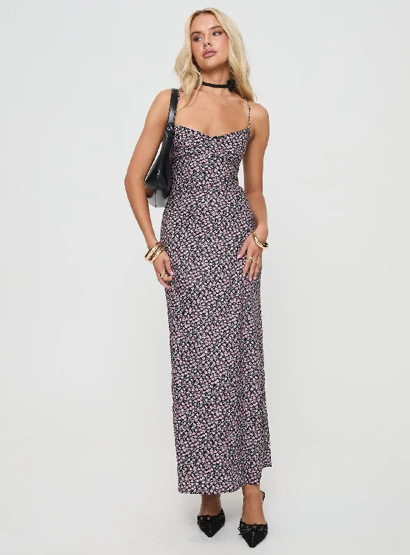 Party dresses with sustainable materials and innovative technology integration for modern style -Laurent Maxi Dress Black Floral