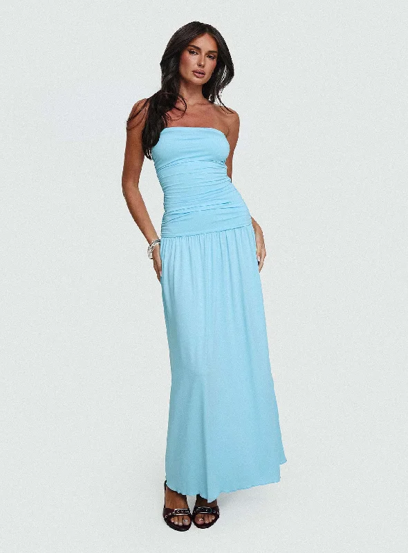 Wedding guest gifts featuring handmade ceramics- -Glorie Strapless Maxi Dress Light Blue Wedding guest gifts featuring handmade ceramics- -Glorie Strapless Maxi Dress Light Blue