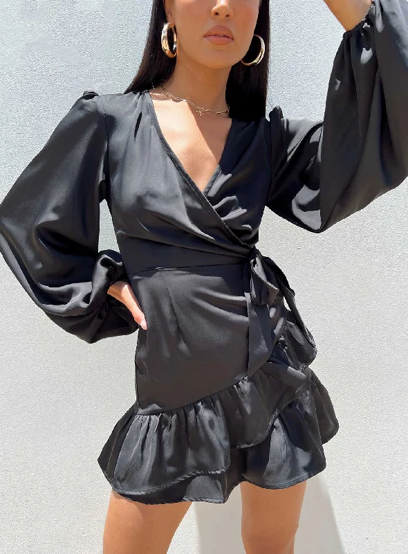 Party dresses with smart technology integration -Sharnaya Wrap Mini Dress Black