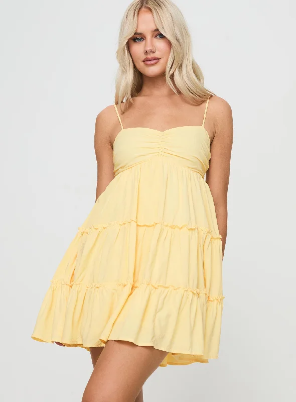 Party dresses for summer with breathable and cooling fabrics for comfort and relaxation -Knotti Mini Dress Yellow Party dresses for summer with breathable and cooling fabrics for comfort and relaxation -Knotti Mini Dress Yellow