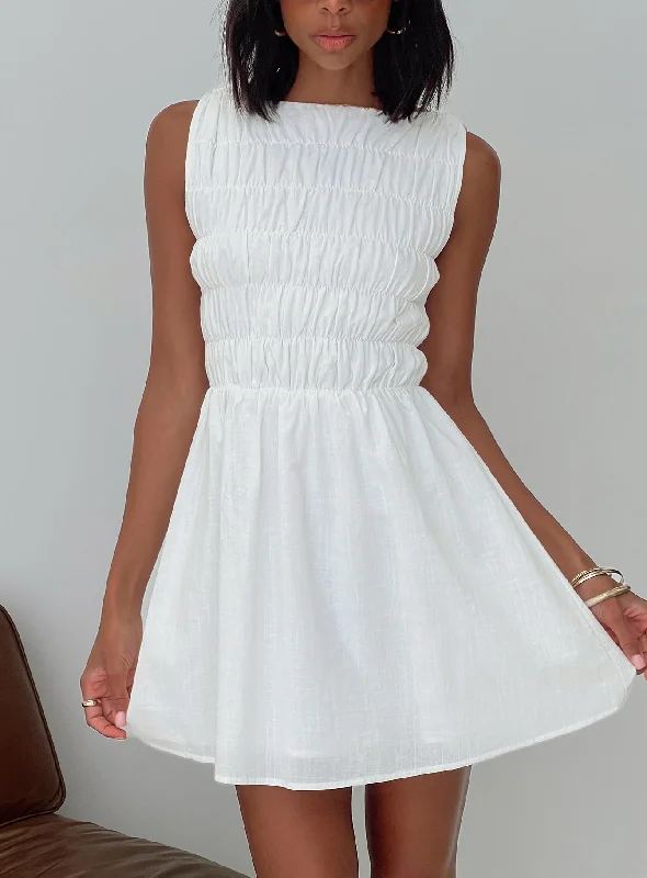 How to coordinate graduation dresses with sibling outfits- -Melona Shirred Mini Dress White How to coordinate graduation dresses with sibling outfits- -Melona Shirred Mini Dress White