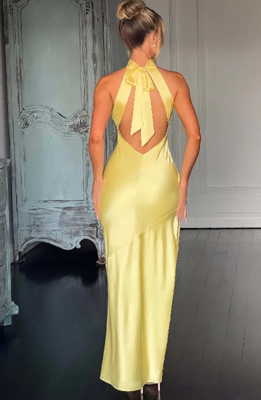 Party dresses for special occasions with personalized messages and quotes -Etta Maxi Dress - Lemon