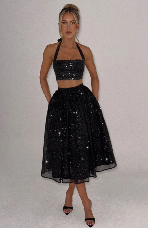 Mix-and-match bridesmaid dresses for mismatched looks- -Alani Crop Top - Black Sparkle Mix-and-match bridesmaid dresses for mismatched looks- -Alani Crop Top - Black Sparkle