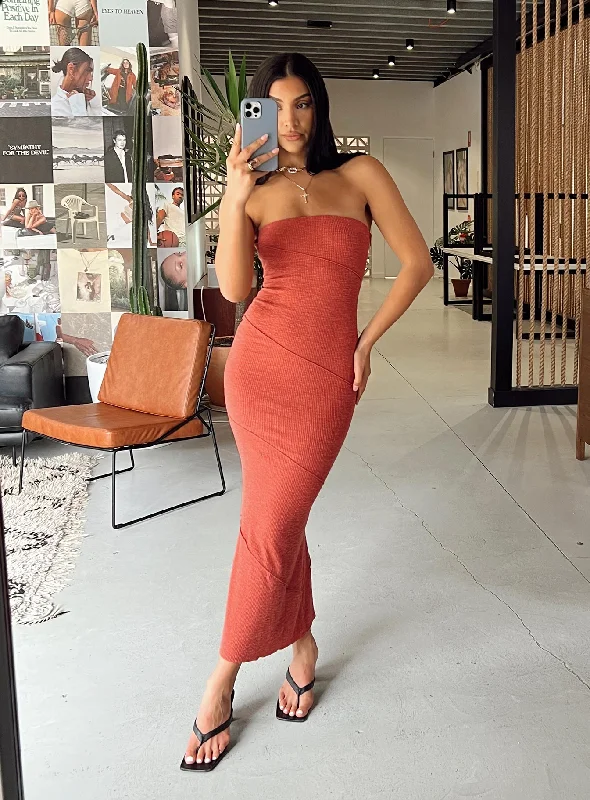 Corset dresses for formal events with convertible necklines -Oscar Midi Dress Rust