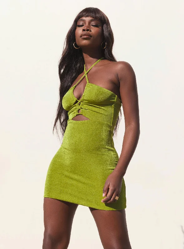 Corset dresses with sustainable materials and innovative technology integration -Zamia Mini Dress Green