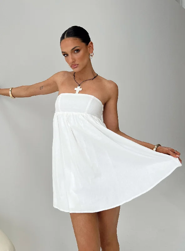 RFID-protected graduation dresses with secure document pockets- -Osment Strapless Mini Dress White RFID-protected graduation dresses with secure document pockets- -Osment Strapless Mini Dress White