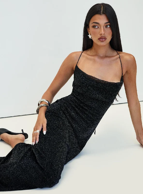 Formal gowns for formal galas with unique cultural influences and traditional styles -Cutting Edge Maxi Dress Black Glitter