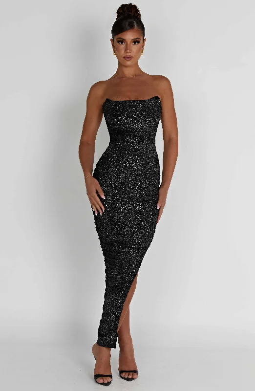 Party dresses with convertible necklines and sleeves for versatility and styling flexibility -Demi Maxi Dress - Black Sparkle Party dresses with convertible necklines and sleeves for versatility and styling flexibility -Demi Maxi Dress - Black Sparkle