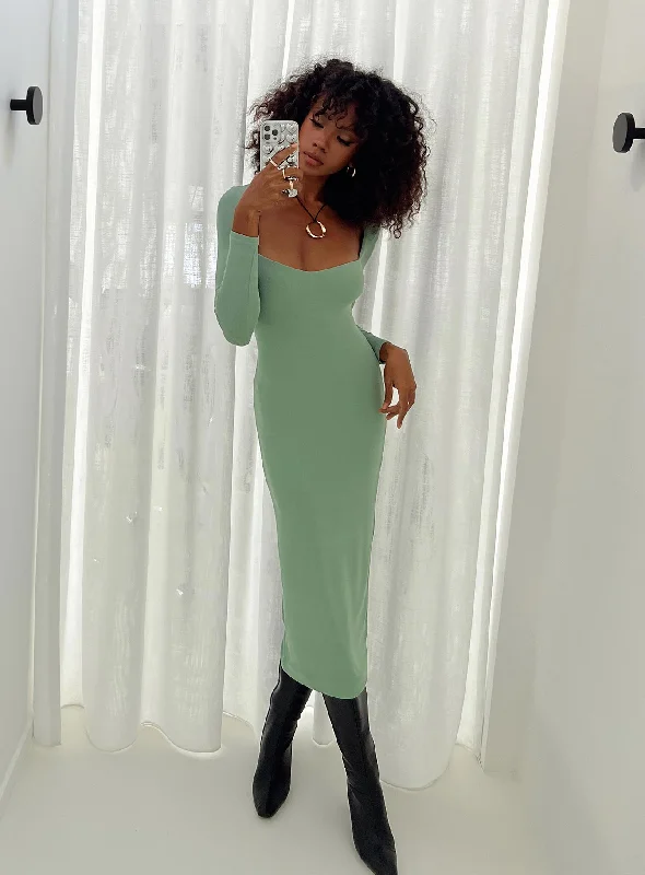 Plus-size corset dresses with stretchy fabrics -Nolan Midi Dress Green