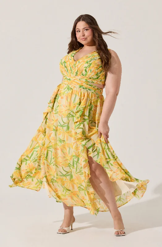 Plus Size - Yellow green floral