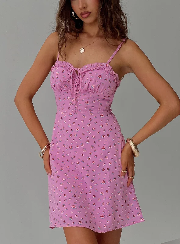 Party dresses with convertible necklines and sleeves for versatility -Love Birds Mini Dress Pink Floral Party dresses with convertible necklines and sleeves for versatility -Love Birds Mini Dress Pink Floral
