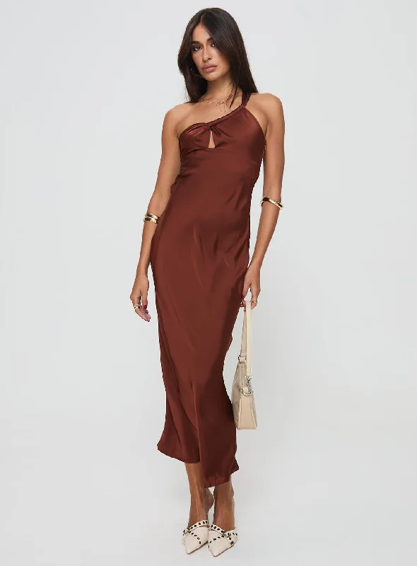 Birthday dresses for formal events with floral patterns and pastel colors for a fresh look -Casimir One Shoulder Maxi Dress Chocolate Birthday dresses for formal events with floral patterns and pastel colors for a fresh look -Casimir One Shoulder Maxi Dress Chocolate