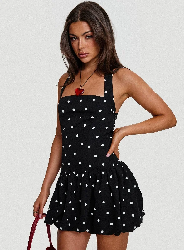 Party dresses for formal events with convertible sleeves and necklines for flexibility and style versatility -Gigli Bubble Hem Mini Dress Polka Dot Party dresses for formal events with convertible sleeves and necklines for flexibility and style versatility -Gigli Bubble Hem Mini Dress Polka Dot