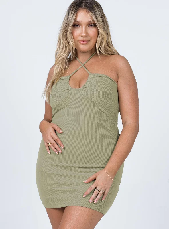 Formal corset dresses with beaded embroidery -Clarke Mini Dress Khaki