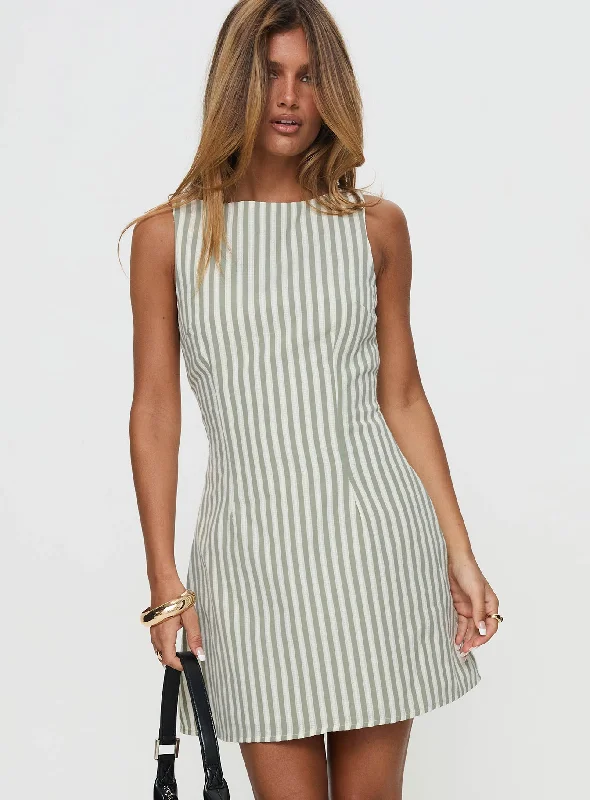 Party dresses for summer events -Alfalfa Shift Mini Dress Green Stripe