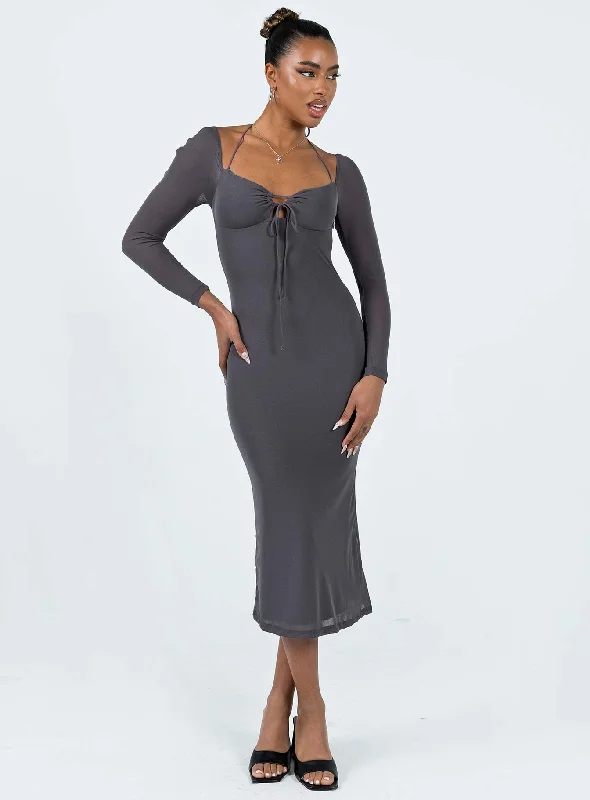 Party dresses with unique accessories and embellishments for special occasions and events to stand out and shine -Fowlers Long Sleeve Midi Dress Slate Party dresses with unique accessories and embellishments for special occasions and events to stand out and shine -Fowlers Long Sleeve Midi Dress Slate