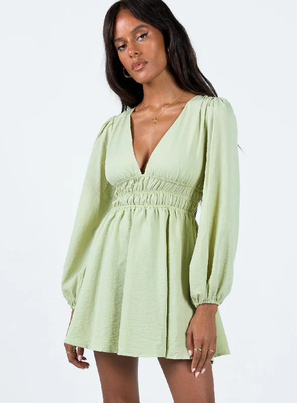 Party dresses with sustainable materials and innovative technology integration for modern style -Marsia Long Sleeve Mini Dress Sage Party dresses with sustainable materials and innovative technology integration for modern style -Marsia Long Sleeve Mini Dress Sage