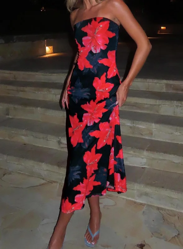 Trendy flowy dresses for date nights - -Formal flowy dresses for formal events with luxurious fabrics -Celik Strapless Maxi Dress Black / Floral Trendy flowy dresses for date nights - -Formal flowy dresses for formal events with luxurious fabrics -Celik Strapless Maxi Dress Black / Floral