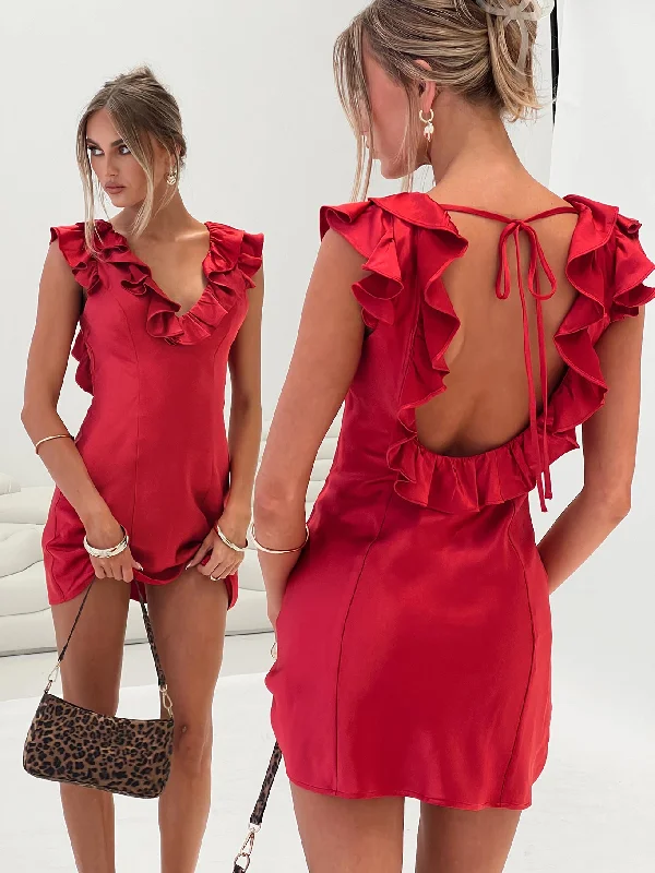 Prom dresses with sustainable materials and innovative technology integration -Butacup Frill Mini Dress Red Prom dresses with sustainable materials and innovative technology integration -Butacup Frill Mini Dress Red