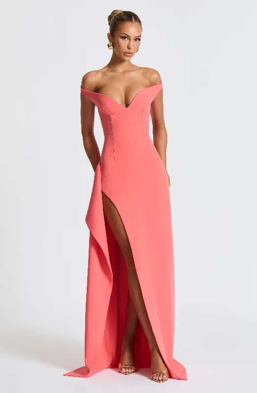 Fit-and-flare prom dresses for teenagers -Khalesia Maxi Dress - Coral Pink