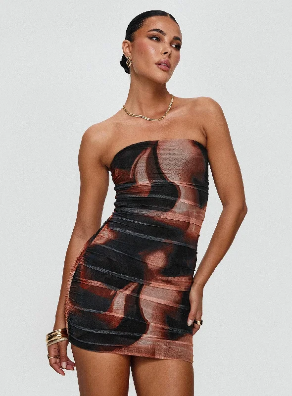 Plus-size prom dresses with lace details -Micah Mini Dress Brown Multi