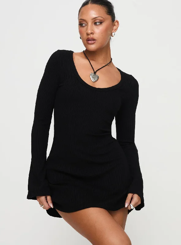 Prom dresses for special occasions with custom designs -Best Interest Long Sleeve Mini Dress Black