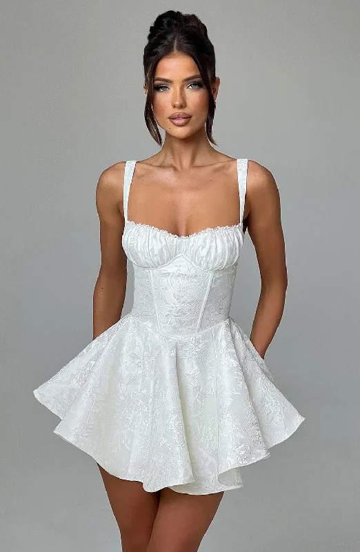 Wedding gowns for formal events with crepe and satin -Emelie Playsuit - Ivory