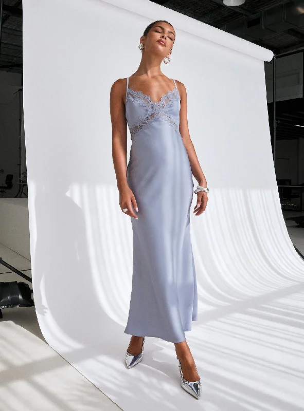 Wedding guest dresses with adjustable back details- -Treasure Bias Cut Maxi Dress Blue