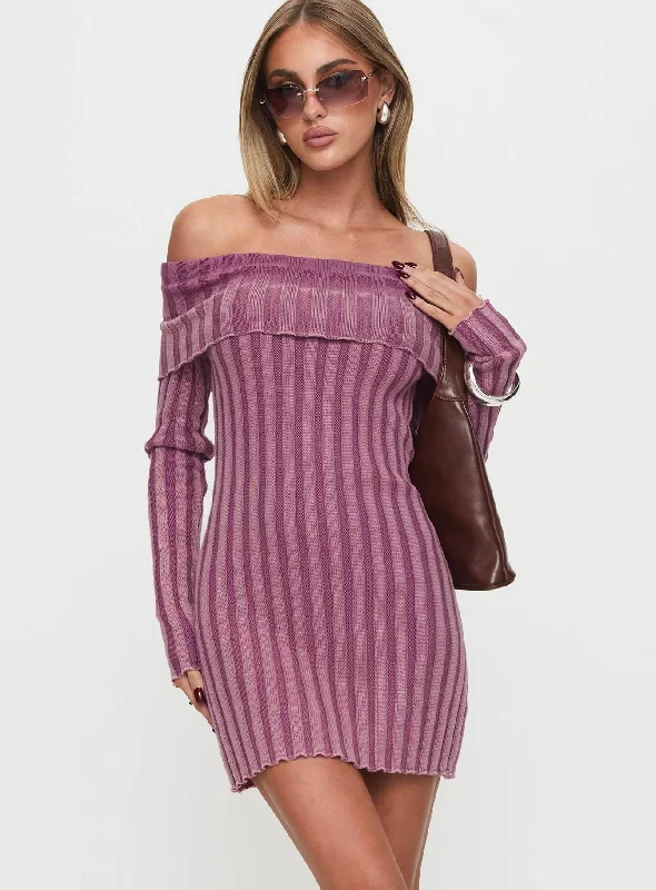 Party dresses for special occasions with custom embroidery -Kalesie Long Sleeve Rib Mini Dress Pink Party dresses for special occasions with custom embroidery -Kalesie Long Sleeve Rib Mini Dress Pink