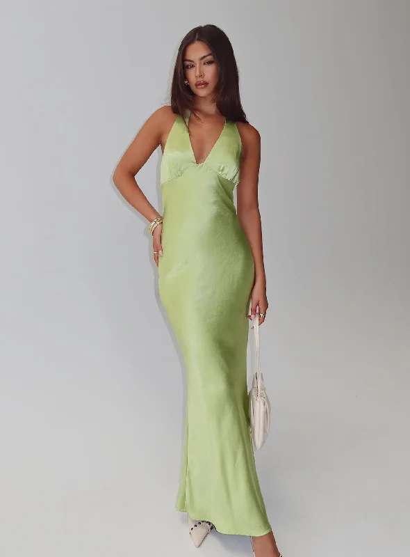 Formal gowns for special occasions with custom designs and embroidery for uniqueness -Gloriana Halter Maxi Dress Green
