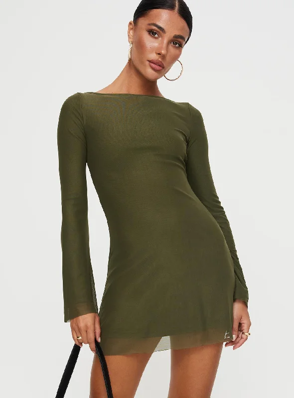 Birthday dresses with sustainable materials and innovative technology integration for modern style and sustainability -Lukea Long Sleeve Mesh Mini Dress Olive Birthday dresses with sustainable materials and innovative technology integration for modern style and sustainability -Lukea Long Sleeve Mesh Mini Dress Olive