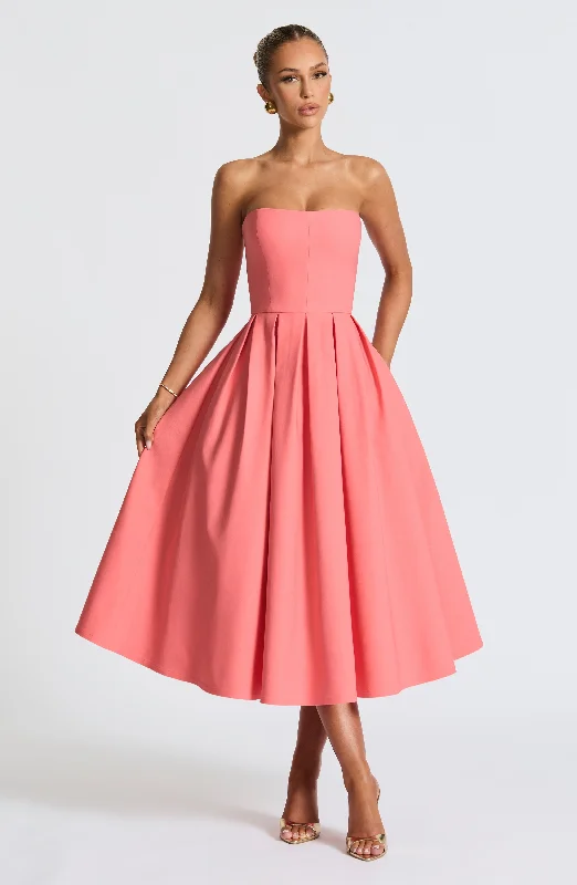 Prom dresses for plus-size women with supportive and flattering silhouettes for confidence and style expression -Edith Midi Dress - Coral Pink Prom dresses for plus-size women with supportive and flattering silhouettes for confidence and style expression -Edith Midi Dress - Coral Pink