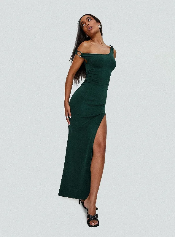 Formal dresses for formal events with elegant silhouettes and vintage-inspired styles -Rios One Shoulder Maxi Dress Green