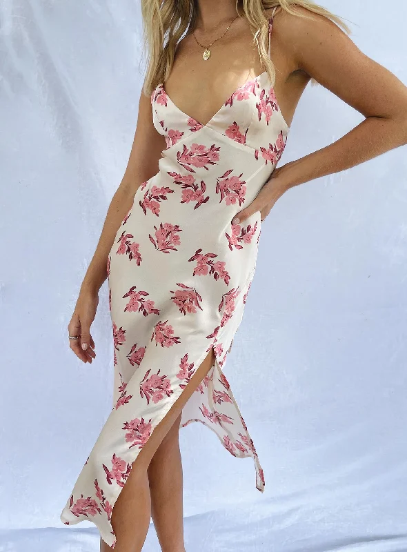Birthday dresses for special occasions with custom designs and embroidery -Gigi Midi Dress Cream / Pink Floral Birthday dresses for special occasions with custom designs and embroidery -Gigi Midi Dress Cream / Pink Floral