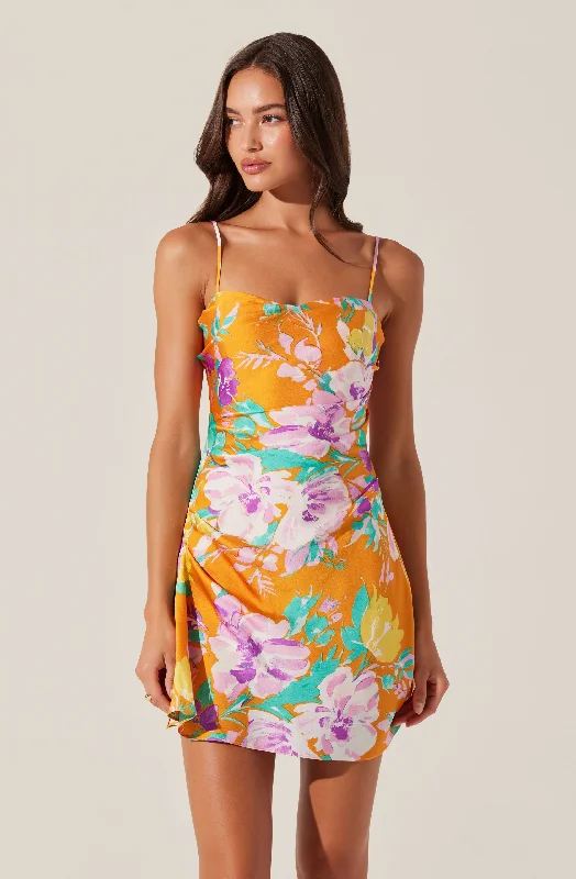 Lightweight chiffon graduation dresses for hot weather climates- -Cerinthe Satin Floral Mini Dress Lightweight chiffon graduation dresses for hot weather climates- -Cerinthe Satin Floral Mini Dress