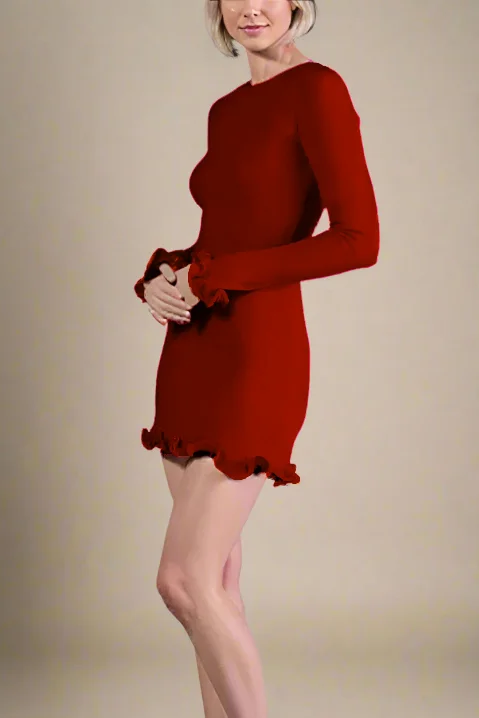 Regina Long Sleeve Bodycon Mini Dress - Lipstick Red