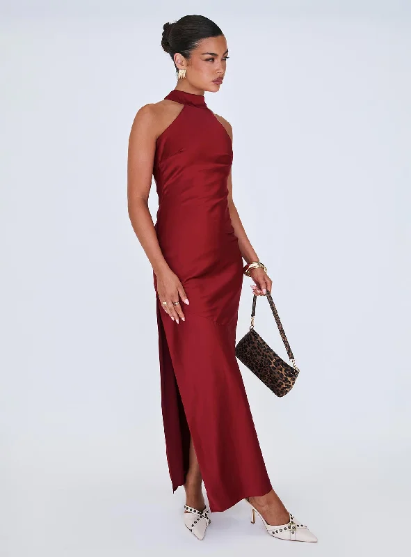 Prom dresses with personalized messages -Mordecai Halter Maxi Dress Burgundy